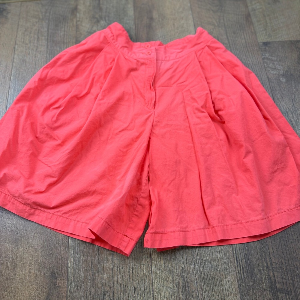 Vintage Ann Taylor Coral Pleated Wide Leg Culottes Shorts Size 8 Cotton